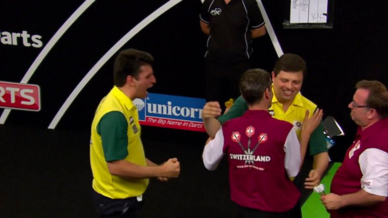 Brazil progressed yesterday and face Germany at Day Three of the 2017 World Cup of Darts. Photo Credit: Sky Sports